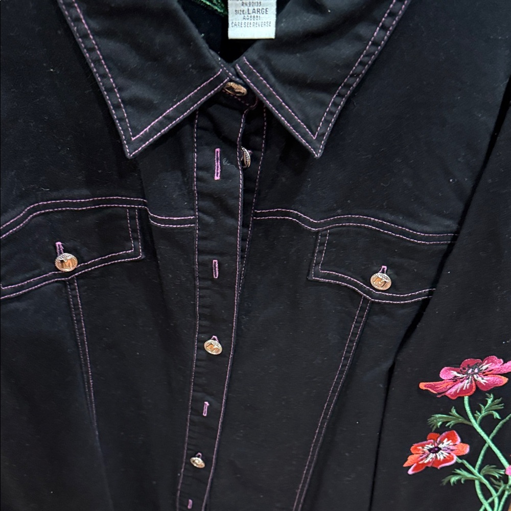 Bob Mackie Black Floral Embroidered Tunic - Picture 3 of 4